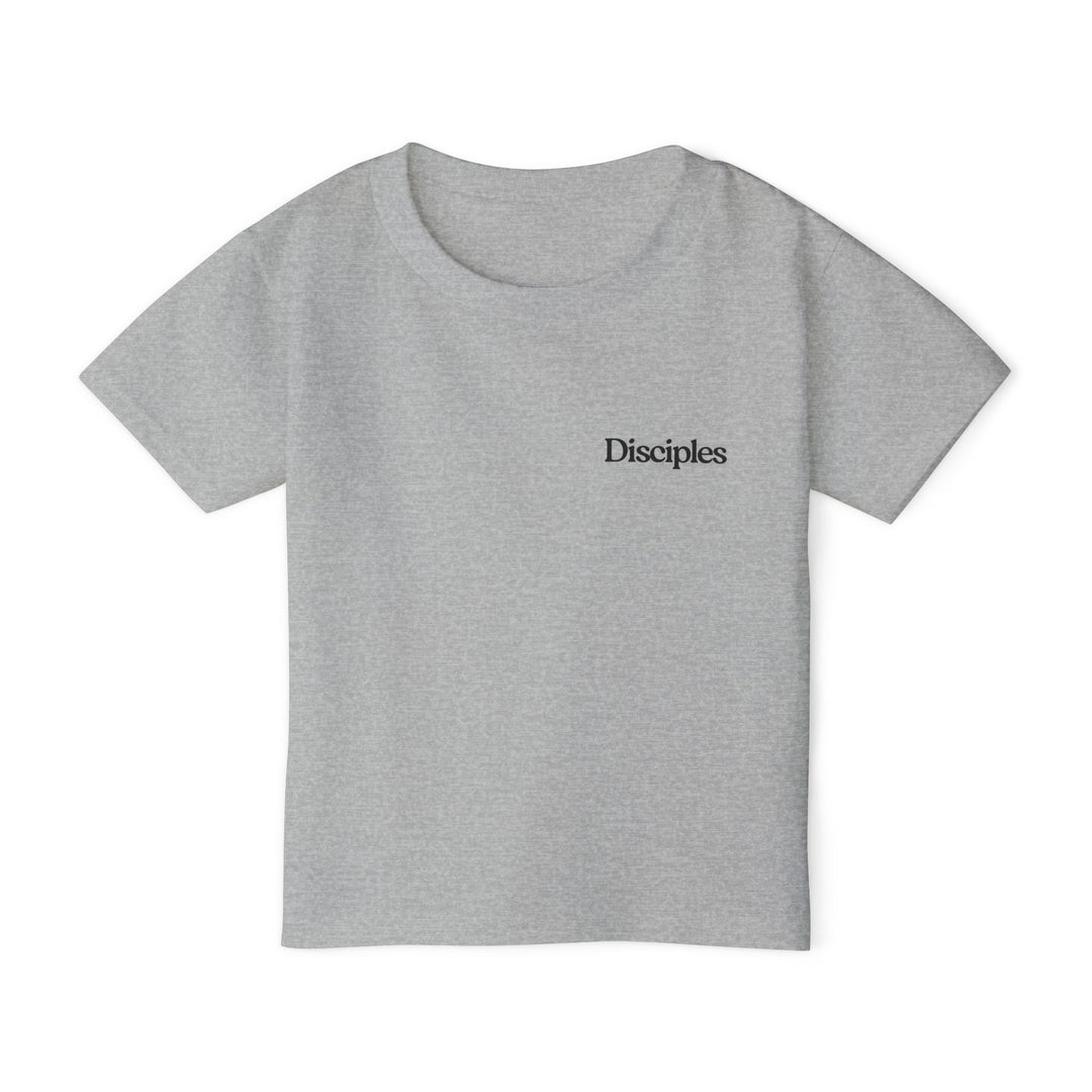 Fisher of Men Toddler Tee: Light-gray, short-sleeved cotton T-shirt with Disciples printed on chest, offering comfort and style for toddlers.
