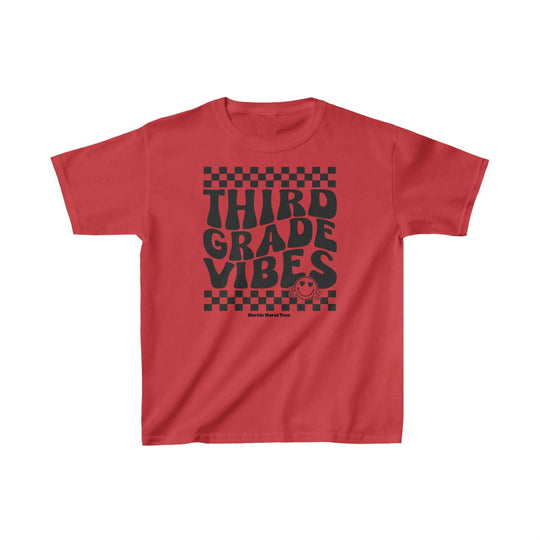 A kids' tee with 3rd Grade Vibes text, 100% cotton, light fabric, classic fit, tear-away label, no side seams, and durable twill tape shoulders. From Worlds Worst Tees.