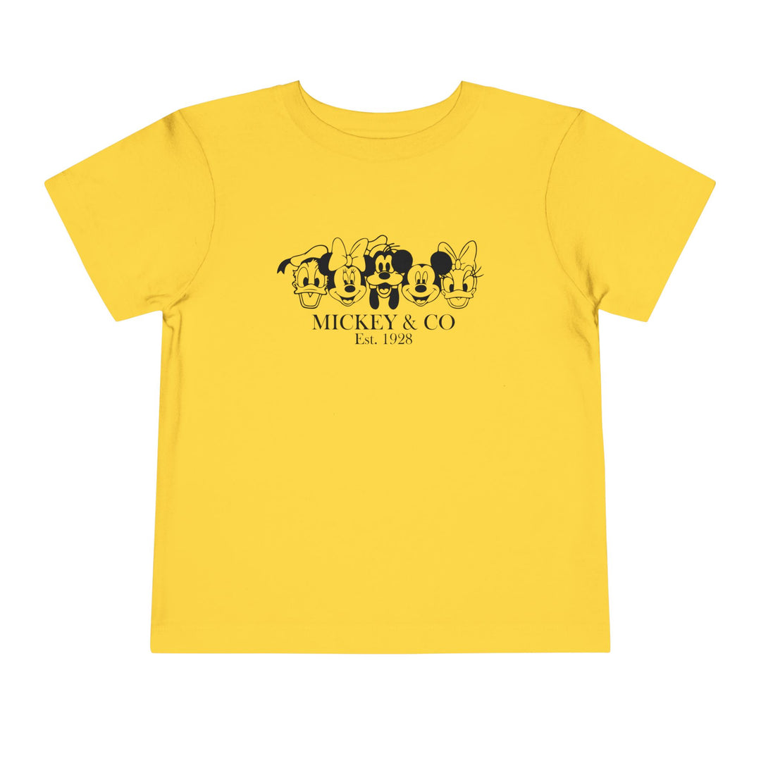 Mickey & CO Toddler Tee, a comfortable short sleeve shirt made from 100% Airlume combed cotton, perfect for everyday wear by toddlers.