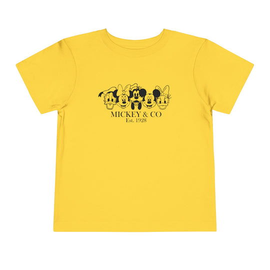 Mickey & CO Toddler Tee, a comfortable short sleeve shirt made from 100% Airlume combed cotton, perfect for everyday wear by toddlers.