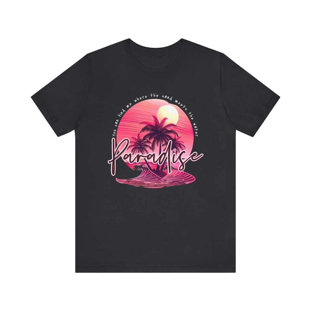 Paradise Tee: Classic unisex jersey with ribbed knit collar, tapered shoulders, dual side seams, made from soft cotton for comfort and durability.