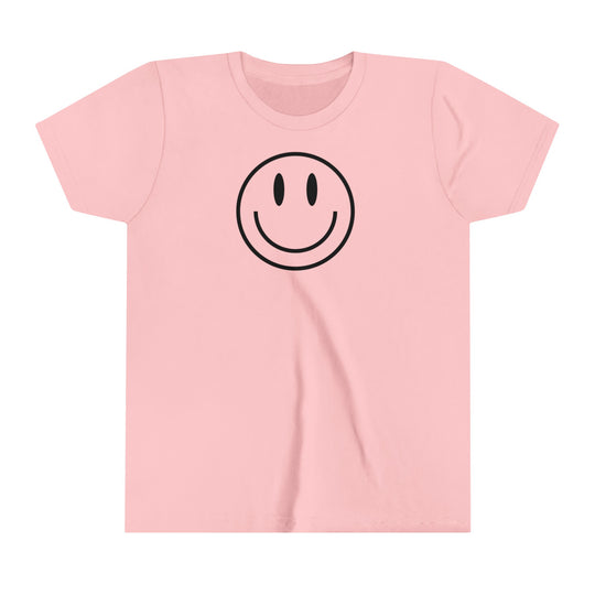 Youth short sleeve tee with a smiley face design. Lightweight, ring-spun cotton for custom artwork. Side seams maintain shape, tape on shoulders for longer fit. Extra elastic collar. Good Day to Have a Good Day Tee.