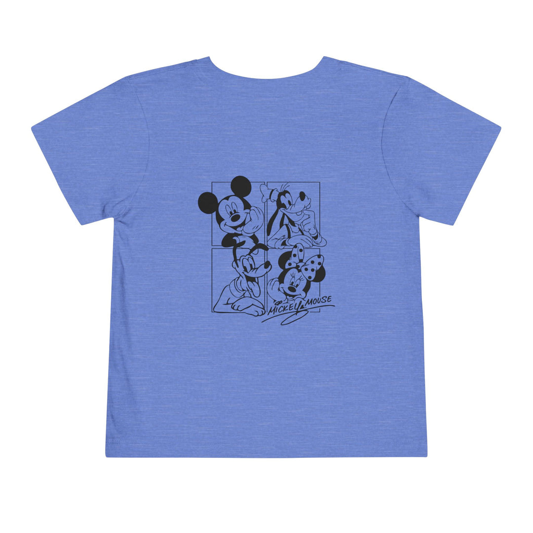 Mickey & CO Toddler Tee featuring a comfortable Bella Canvas short sleeve design, perfect for everyday wear. Made from 100% Airlume cotton with a tear-away label.