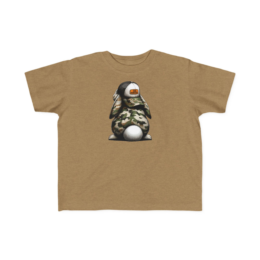 Egg Hunter Kids Tee featuring a cartoon rabbit wearing a hat, perfect for toddlers. Made of soft, durable cotton for sensitive skin. Classic fit.