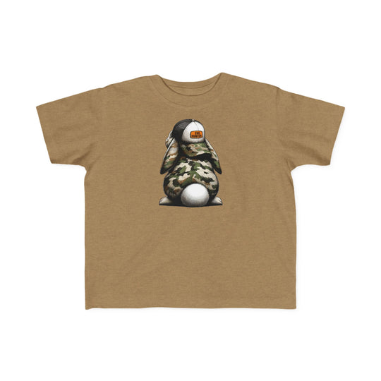 Egg Hunter Kids Tee featuring a cartoon rabbit wearing a hat, perfect for toddlers. Made of soft, durable cotton for sensitive skin. Classic fit.