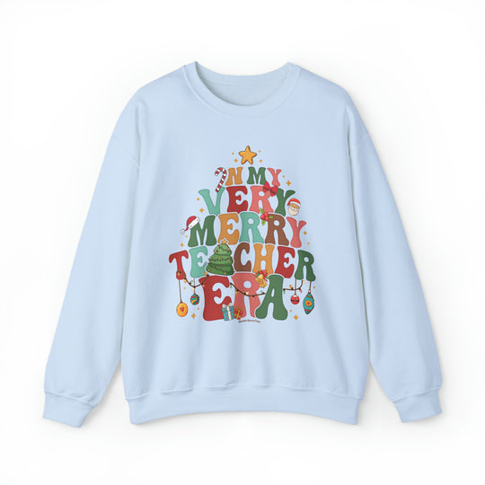 Unisex heavy blend crewneck sweatshirt featuring a Verry Merry Teacher Crew design. Ribbed knit collar, no itchy side seams, 50% cotton, 50% polyester, loose fit. Sizes S-5XL. Sewn-in label.