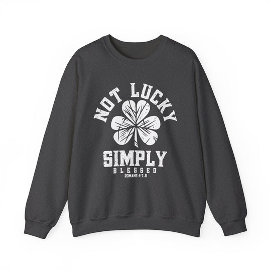 Not Lucky Crew: A grey sweatshirt featuring a four-leaf clover design, offering a comfortable, loose fit with a ribbed knit collar, ideal for casual wear.
