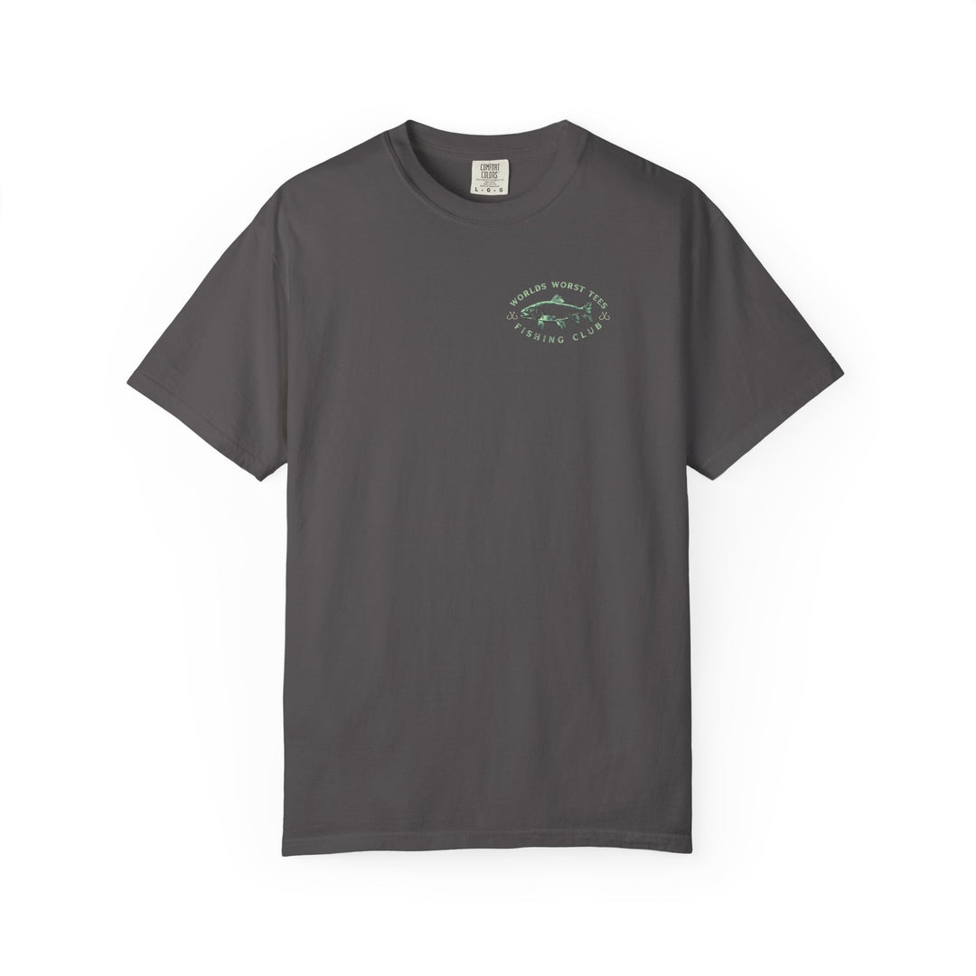 It's Fish O'clock Somewhere Tee, a relaxed fit, soft-washed garment-dyed t-shirt, featuring durable double-needle stitching and crew neckline for casual comfort.