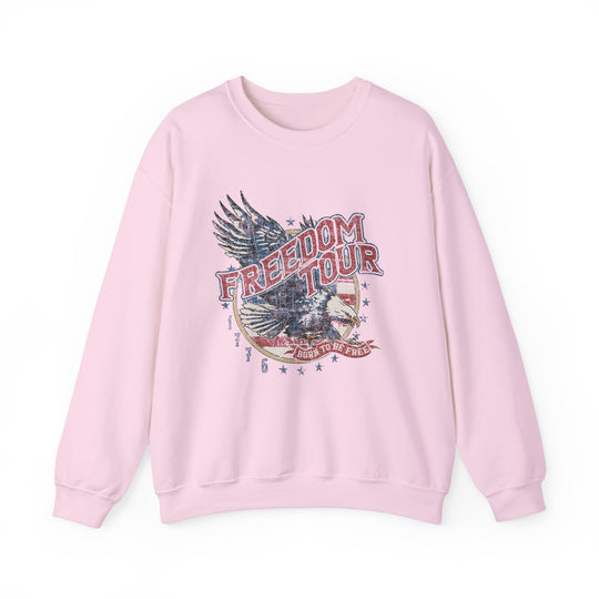Unisex American Freedom Crew sweatshirt, a blend of polyester and cotton, offers comfort and style. Ribbed knit collar, no itchy seams. Medium-heavy fabric, loose fit, true to size.
