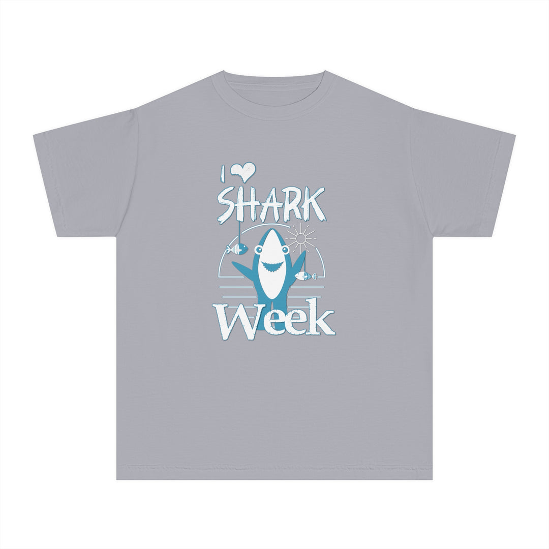 I Love Shark Week Kids Tee, featuring a classic fit, made from soft-washed, combed ring-spun cotton, perfect for active kids' comfort and agility.