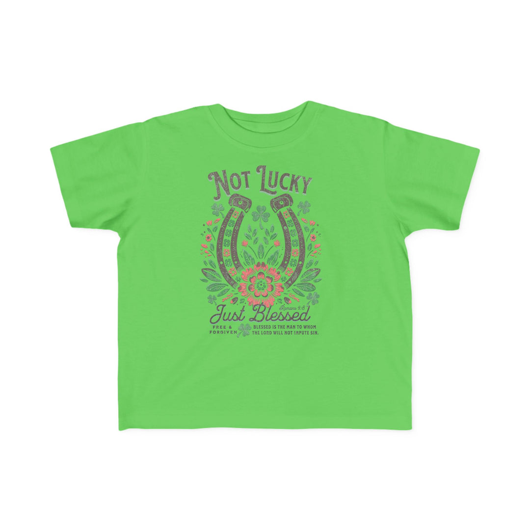 Blessed Toddler's Tee featuring a horseshoe and flower design, made from soft, high-quality cotton for toddlers' sensitive skin. Ideal for early adventures.
