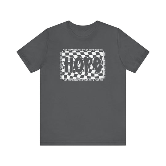 Hope Tee: Grey t-shirt featuring a black and white graphic design, made from soft, high-quality cotton for comfort and durability.