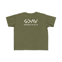 God is Greater Tee: A green toddler t-shirt featuring white text, designed for comfort and durability with high-quality print, perfect for sensitive skin.