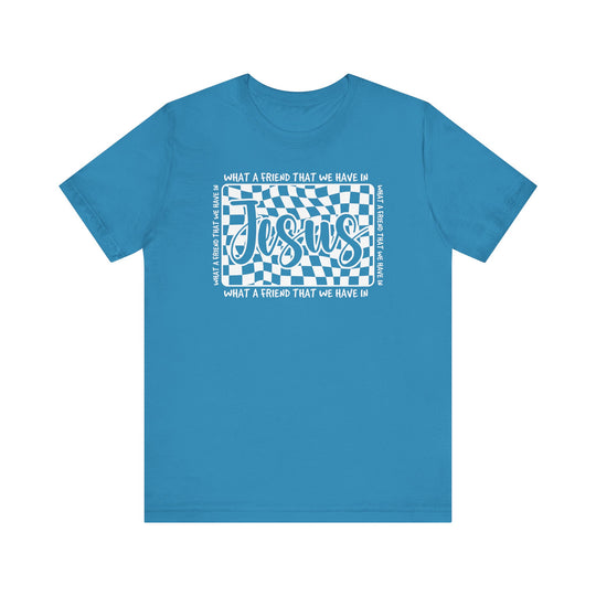 What A Friend We Have in Jesus Tee: Unisex short sleeve shirt with soft cotton, ribbed knit collars, and durable side seams for a comfortable, lasting fit.
