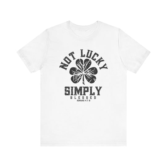 Not Lucky Tee featuring a black and white four-leaf clover design on a classic white unisex jersey t-shirt, perfect for casual wear.