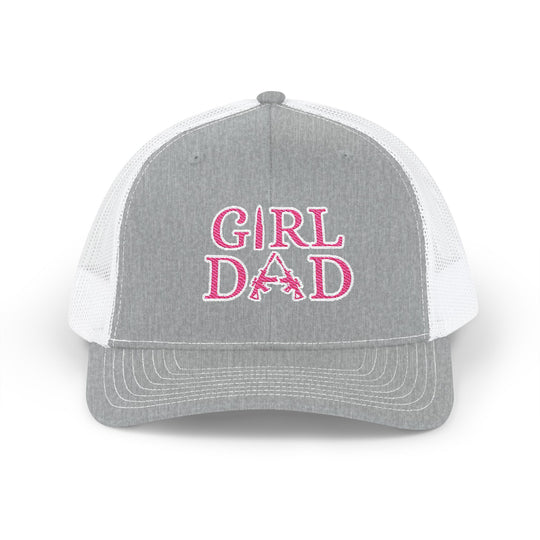 Girl Dad Snapback Trucker Cap with embroidery, featuring a classic 6-panel design, mid-profile fit, pre-curved visor, and adjustable snap closure for versatile style.