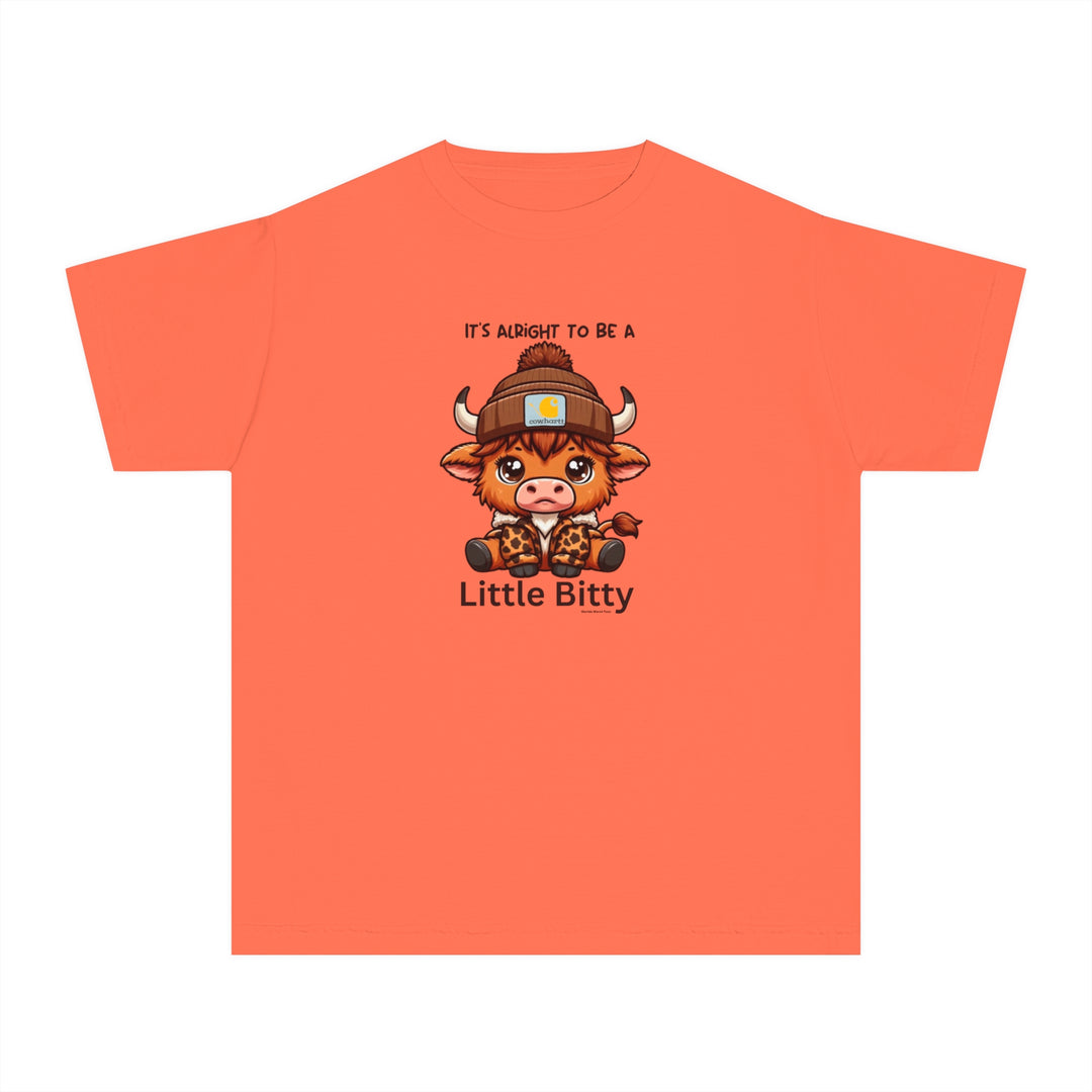 Little Bitty Kids Tee: A playful t-shirt featuring a cartoon cow design, perfect for active kids. Made of soft combed cotton for comfort and agility. Ideal for study or playtime.