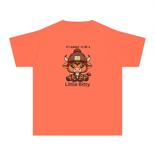 Little Bitty Kids Tee: A playful t-shirt featuring a cartoon cow design, perfect for active kids. Made of soft combed cotton for comfort and agility. Ideal for study or playtime.
