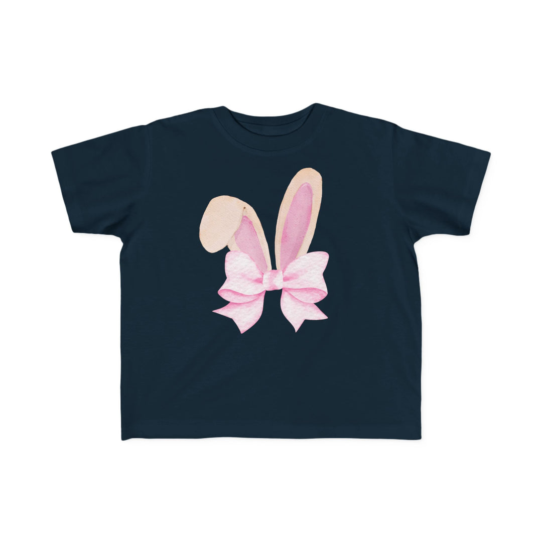 Bunny Bow Toddler Tee, featuring stylized bunny ears in watercolor tones and a pale pink bow, ideal for toddlers' delicate skin, made from soft, ringspun cotton.