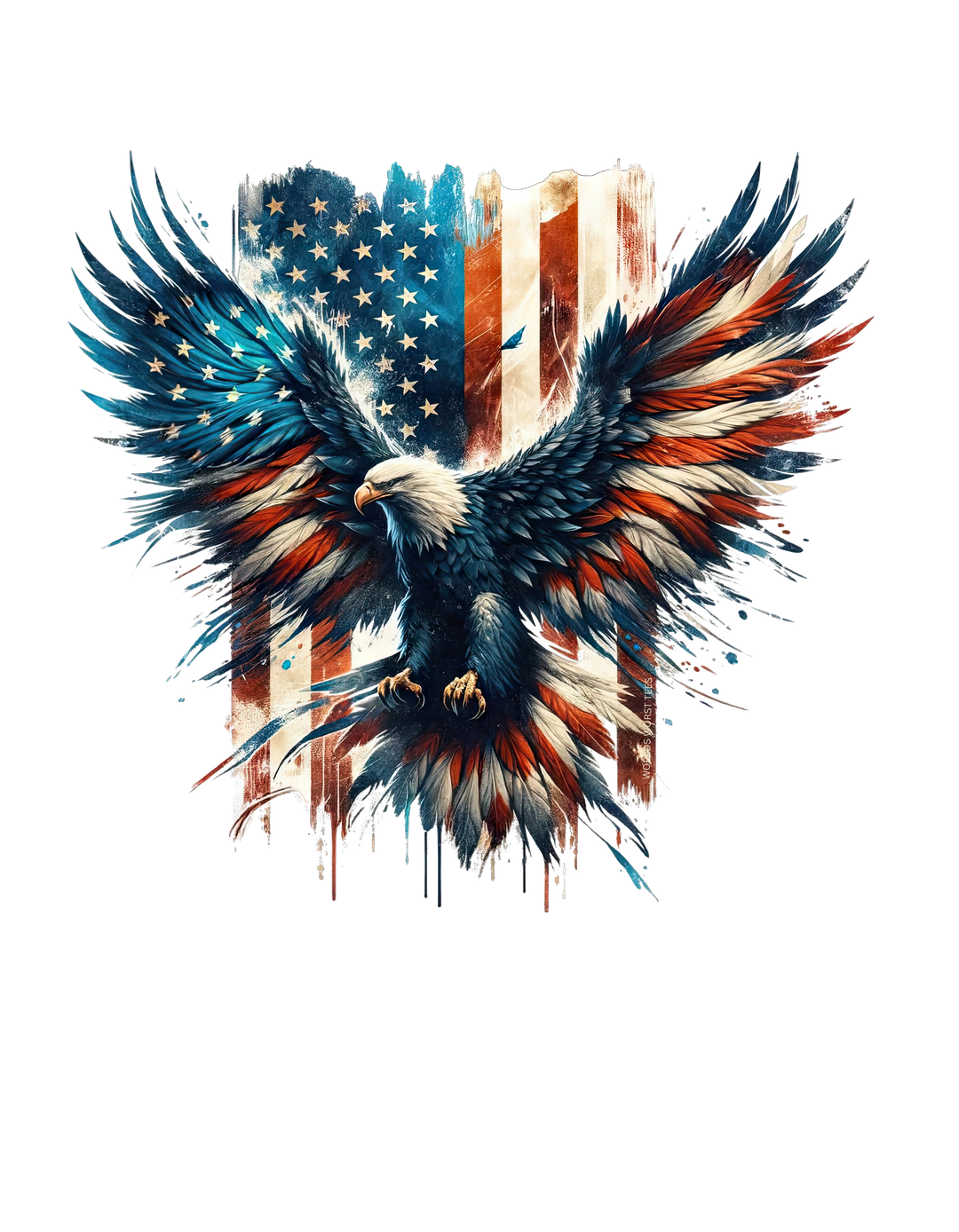 Alt text: American Eagle Hoodie: A classic fit unisex heavy blend hooded sweatshirt featuring a majestic eagle with a flag painting. Thick cotton-polyester fabric, kangaroo pocket, and drawstring hood. Ideal for warmth and comfort.