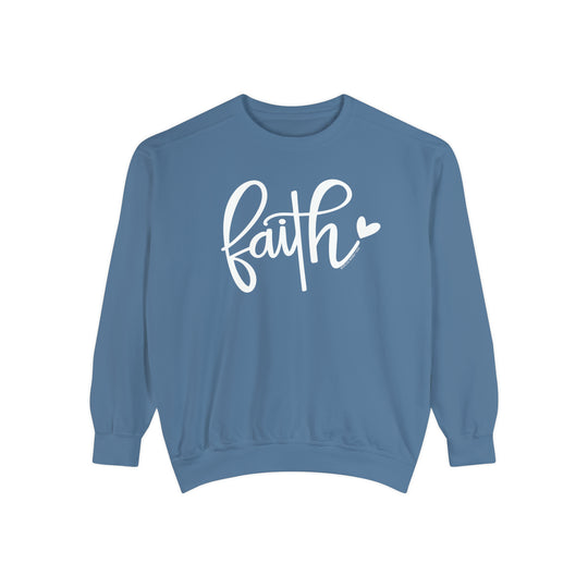Unisex Faith Crew sweatshirt: Luxurious 80% ring-spun cotton, 20% polyester fabric. Relaxed fit with rolled-forward shoulder and back neck patch. Medium-heavy 9.5 oz fleece. Sizes S to 3XL.