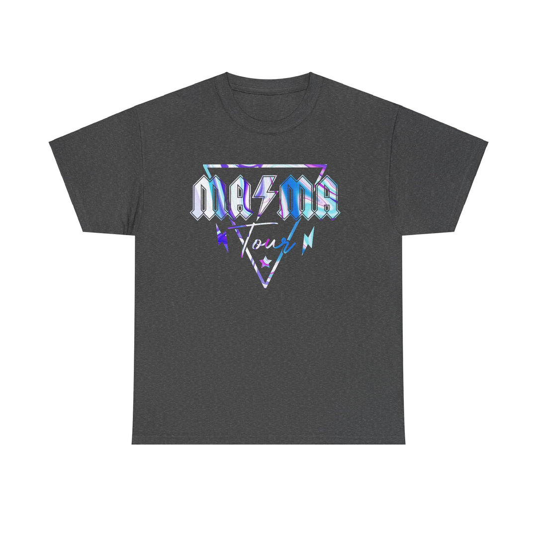Unisex Ma/Ma Band Tee with logo design on black cotton. Classic fit, ribbed knit collar, durable tape shoulders. Medium weight fabric. Sizes S-5XL. No side seams for comfort.
