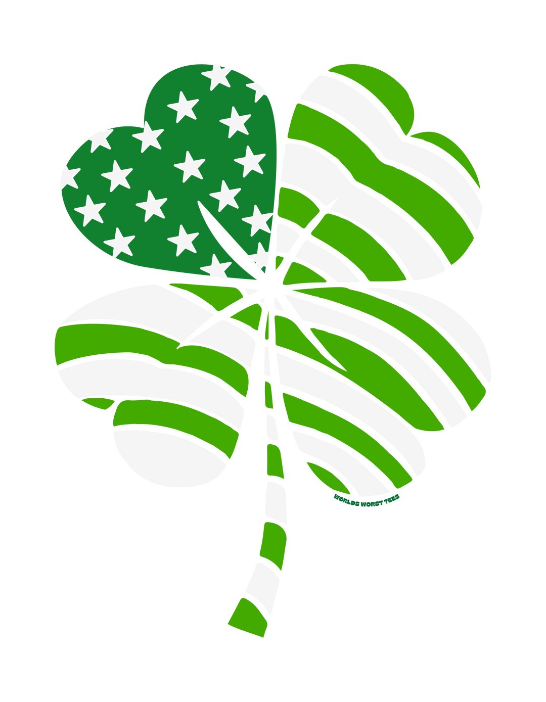 Unisex USA Clover Tee with green and white shamrock, heart, and clover designs. Medium weight, classic fit, 100% cotton fabric with ribbed knit collar. No side seams for comfort.