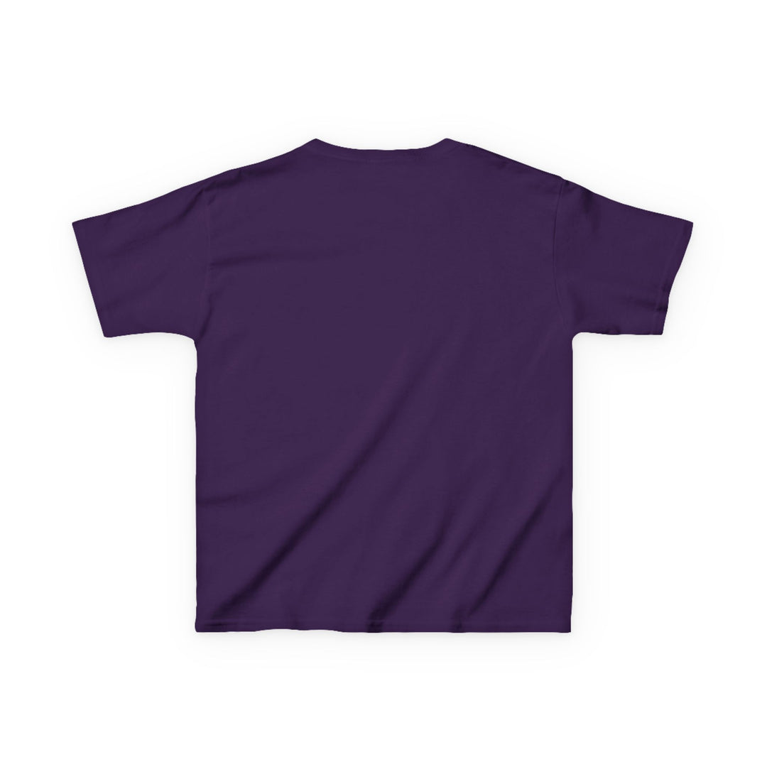 Back view of the Glory to God Kids Tee, a plain deep purple short-sleeved T-shirt, showcasing its classic fit and durable cotton fabric.