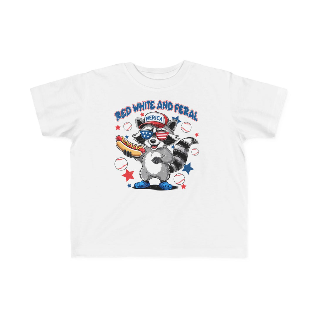 Red, White and Feral Baseball 4th Toddler Tee, made from soft, combed ringspun cotton, offers a classic fit and durable print for young adventurers.