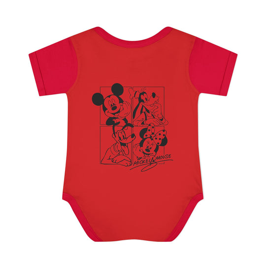 Mickey and CO Onesie: Infant unisex bodysuit with lap shoulders, made from soft 100% ring-spun cotton, designed for comfort and easy dressing.