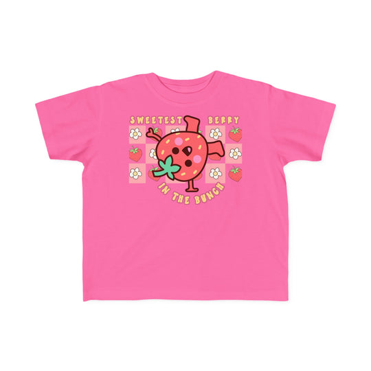 Sweetest Berry in the Bunch Toddler Tee, a soft, classic-fit cotton shirt designed for toddlers, featuring durable print and tear-away label, ideal for sensitive skin.