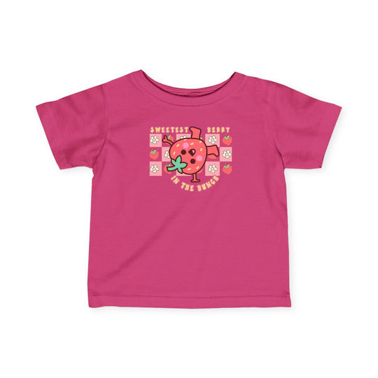Sweetest Berry in the Bunch Baby Tee: A soft, durable infant jersey tee with side seams, ribbed knitting, and taped shoulders for comfort and durability.