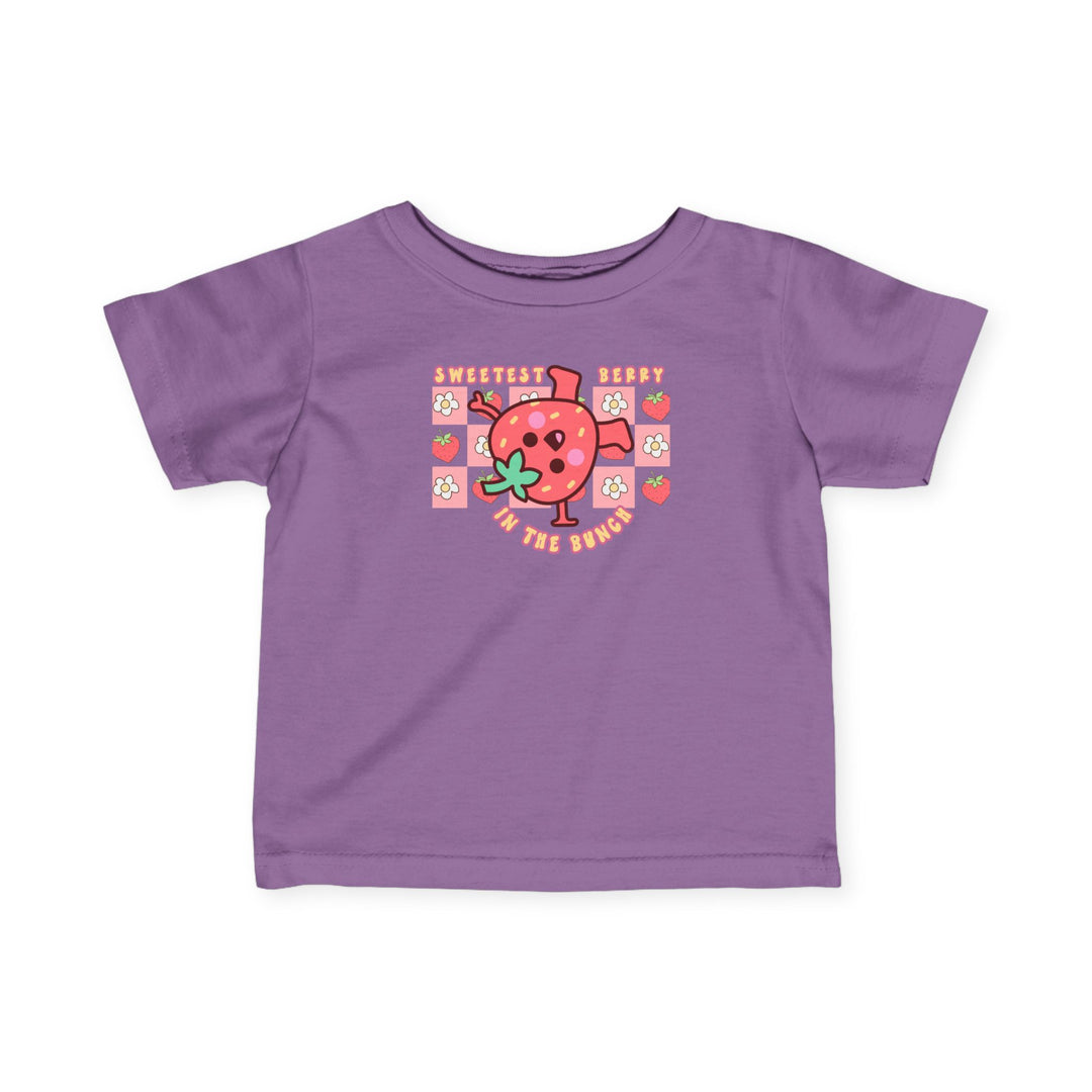 Sweetest Berry in the Bunch Baby Tee: Infant jersey tee with side seams, ribbed knitting, and taped shoulders for durability and comfort. Classic fit, true to size.