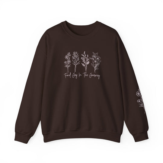Unisex heavy blend crewneck sweatshirt, Find Joy in the Journey Crew. 50% cotton, 50% polyester, ribbed knit collar, no itchy side seams. Medium-heavy fabric, loose fit, true to size.