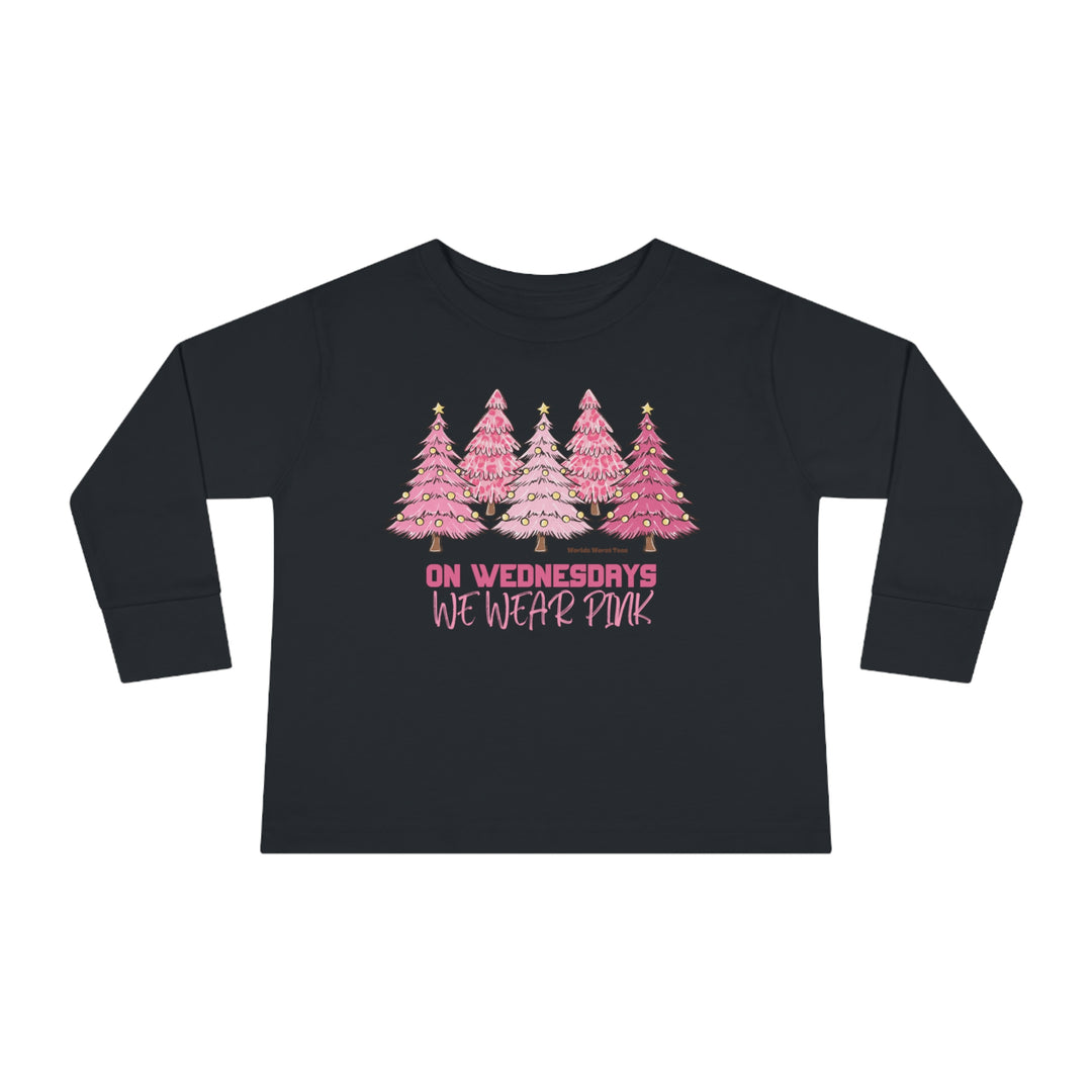 A custom toddler long-sleeve tee featuring pink trees and text design. Made of 100% combed ringspun cotton, with ribbed collar and EasyTear™ label for comfort and durability. From Worlds Worst Tees.