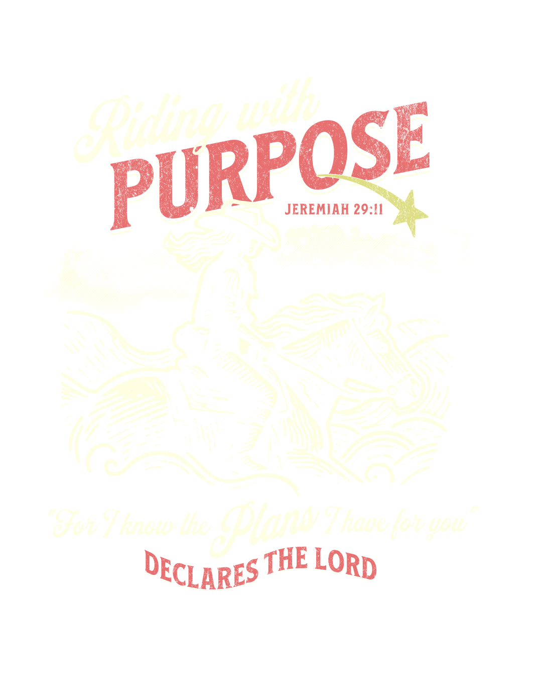 Riding for a Purpose Tee features a graphic design of a woman on horseback, blending artistic typography on a classic unisex jersey short sleeve shirt.