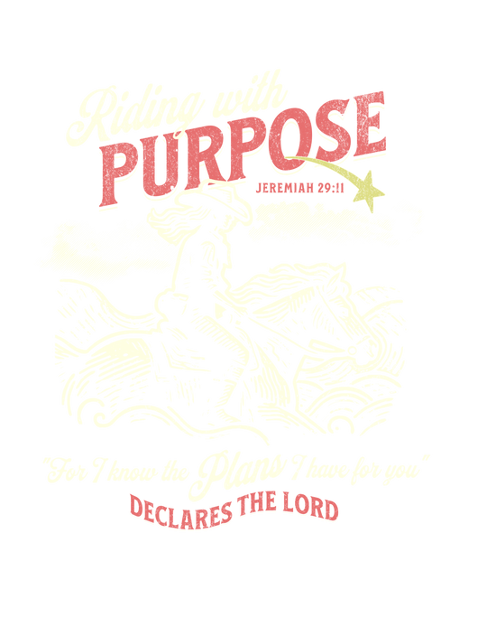 Riding for a Purpose Tee features a graphic design of a woman on horseback, blending artistic typography on a classic unisex jersey short sleeve shirt.