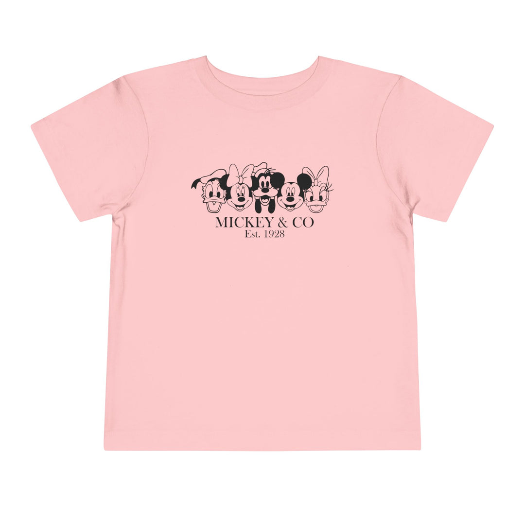 Mickey & CO Toddler Tee, a comfortable Bella Canvas short sleeve shirt made from 100% Airlume cotton, perfect for everyday wear by toddlers.