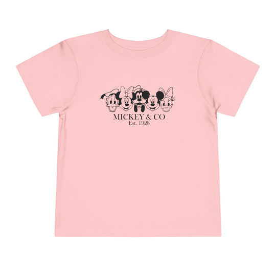 Mickey & CO Toddler Tee, a comfortable Bella Canvas short sleeve shirt made from 100% Airlume cotton, perfect for everyday wear by toddlers.