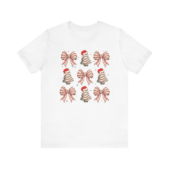 Cookies and Bows Baby Tee featuring festive icons of bows and Christmas trees in a 3x3 grid, offering a soft, durable, and stylish choice for infants.
