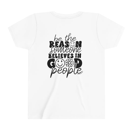 Youth short sleeve tee with black text design. Lightweight and comfortable, perfect for custom artwork. 100% Airlume combed cotton. Retail fit with tear away label. Ideal for kids.