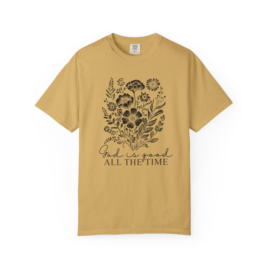 God is Good All the Time Tee, a relaxed fit shirt with durable double-needle stitching, perfect for casual wear with a classic crew neckline.