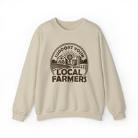 A unisex heavy blend crewneck sweatshirt featuring a graphic design supporting local farmers. Made of 50% cotton, 50% polyester with ribbed knit collar and no itchy side seams. Ideal for comfort and style.