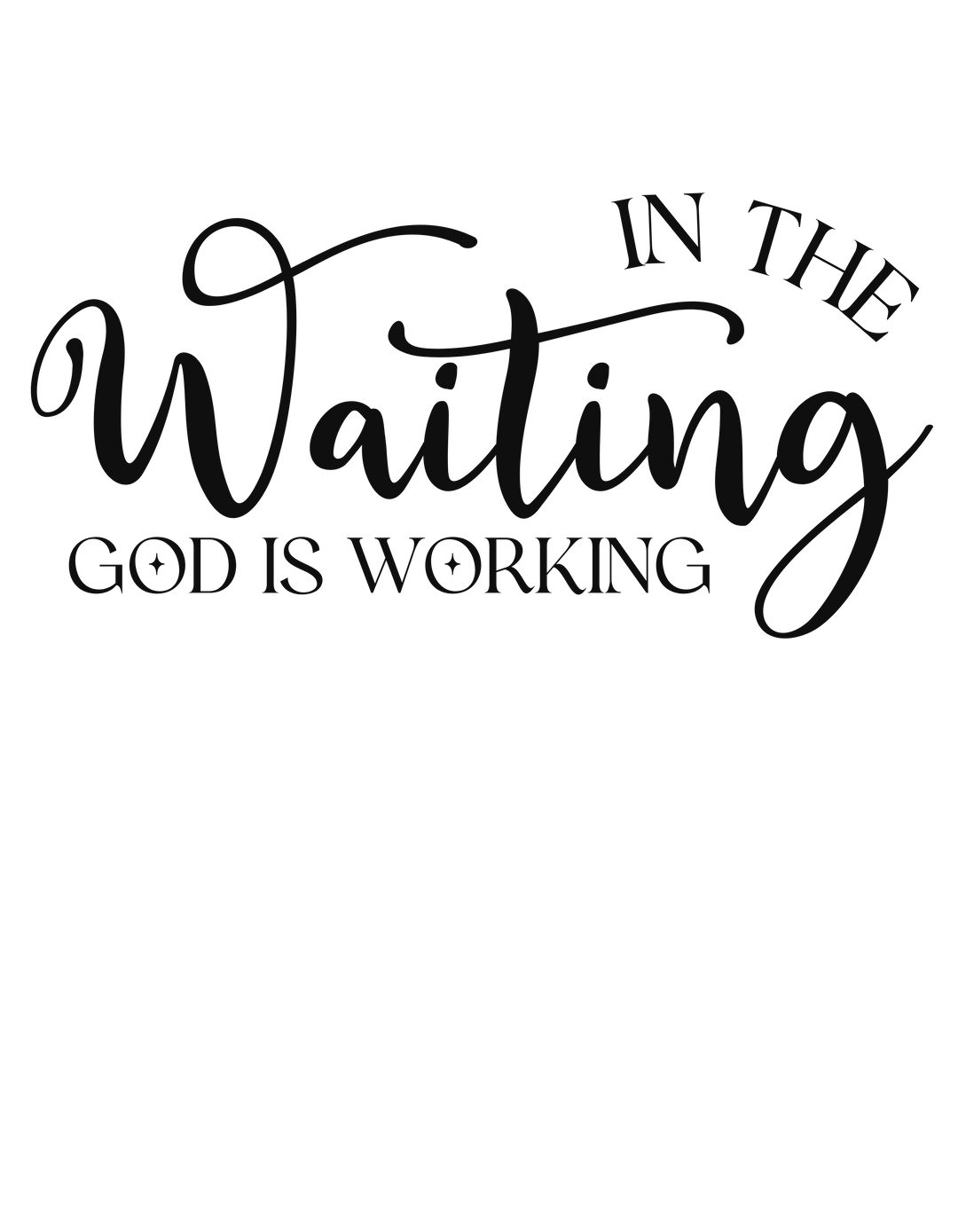 A black and white God is Working Crew unisex sweatshirt with ribbed knit collar, no side seams, 50% cotton, 50% polyester blend, loose fit, and medium-heavy fabric. Sizes from S to 5XL.