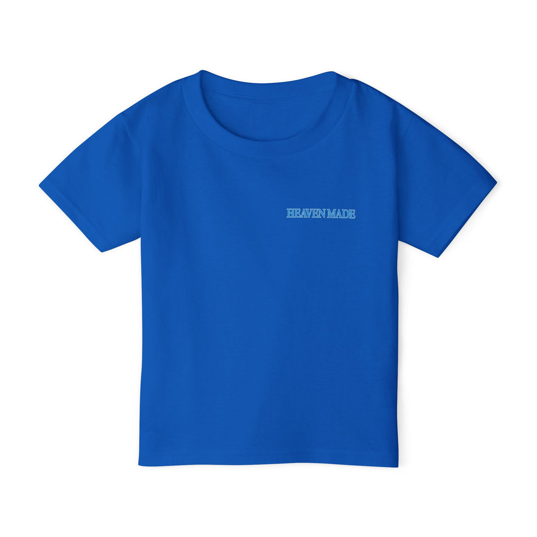 Heavy Cotton™ Toddler T-shirt in royal blue with HEAVEN MADE text on chest, offering comfort and style with 100% cotton fabric.