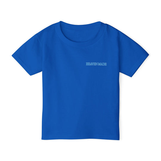 Heavy Cotton™ Toddler T-shirt in royal blue with HEAVEN MADE text on chest, offering comfort and style with 100% cotton fabric.