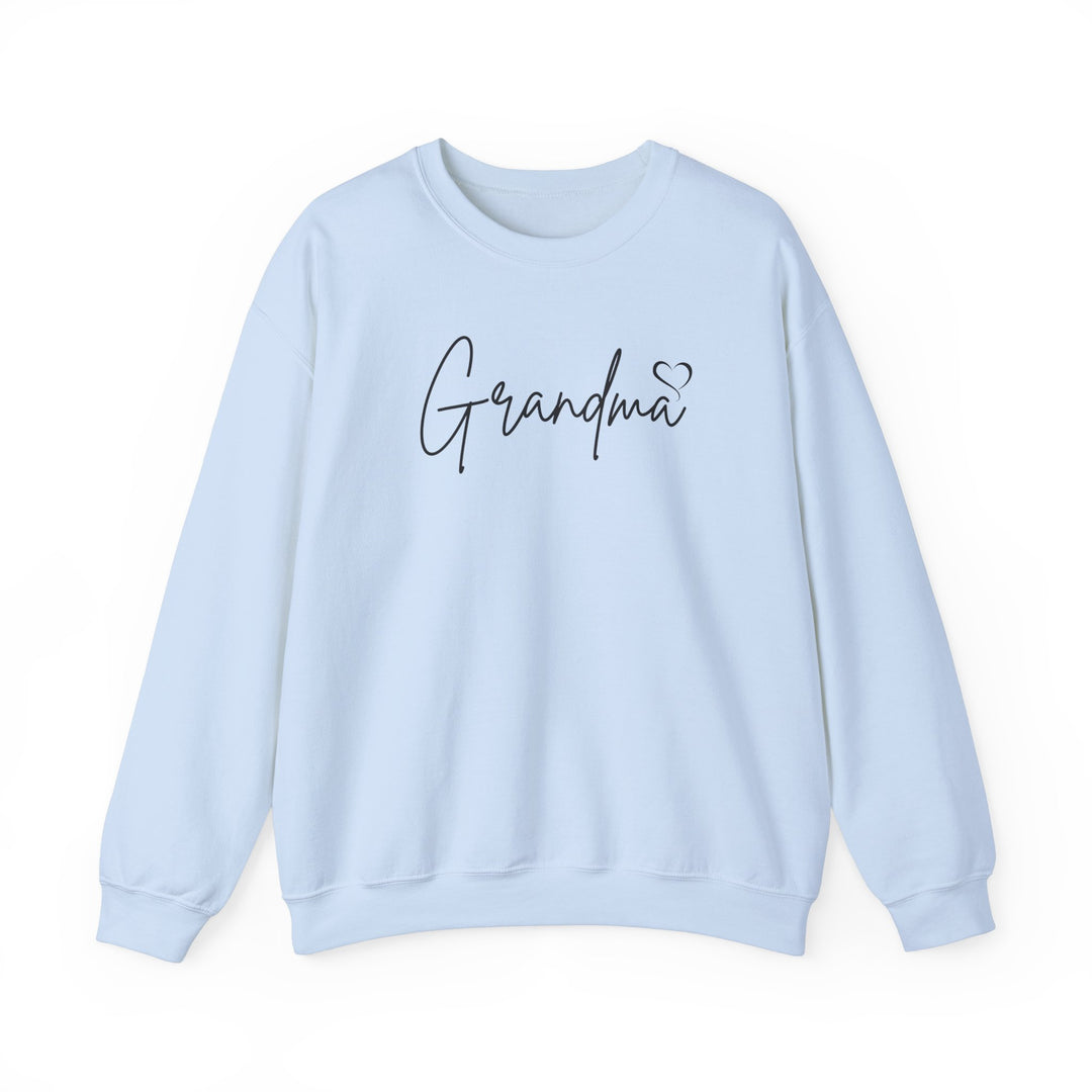 Unisex Grandma Love Crew heavy blend sweatshirt, 50% cotton, 50% polyester, ribbed knit collar, no itchy side seams, loose fit, medium-heavy fabric, runs true to size.