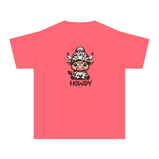 A pink kids' tee featuring a cartoon cow design, ideal for active days. Made of soft combed ring-spun cotton for comfort and agility. Perfect for study or playtime. From Worlds Worst Tees.