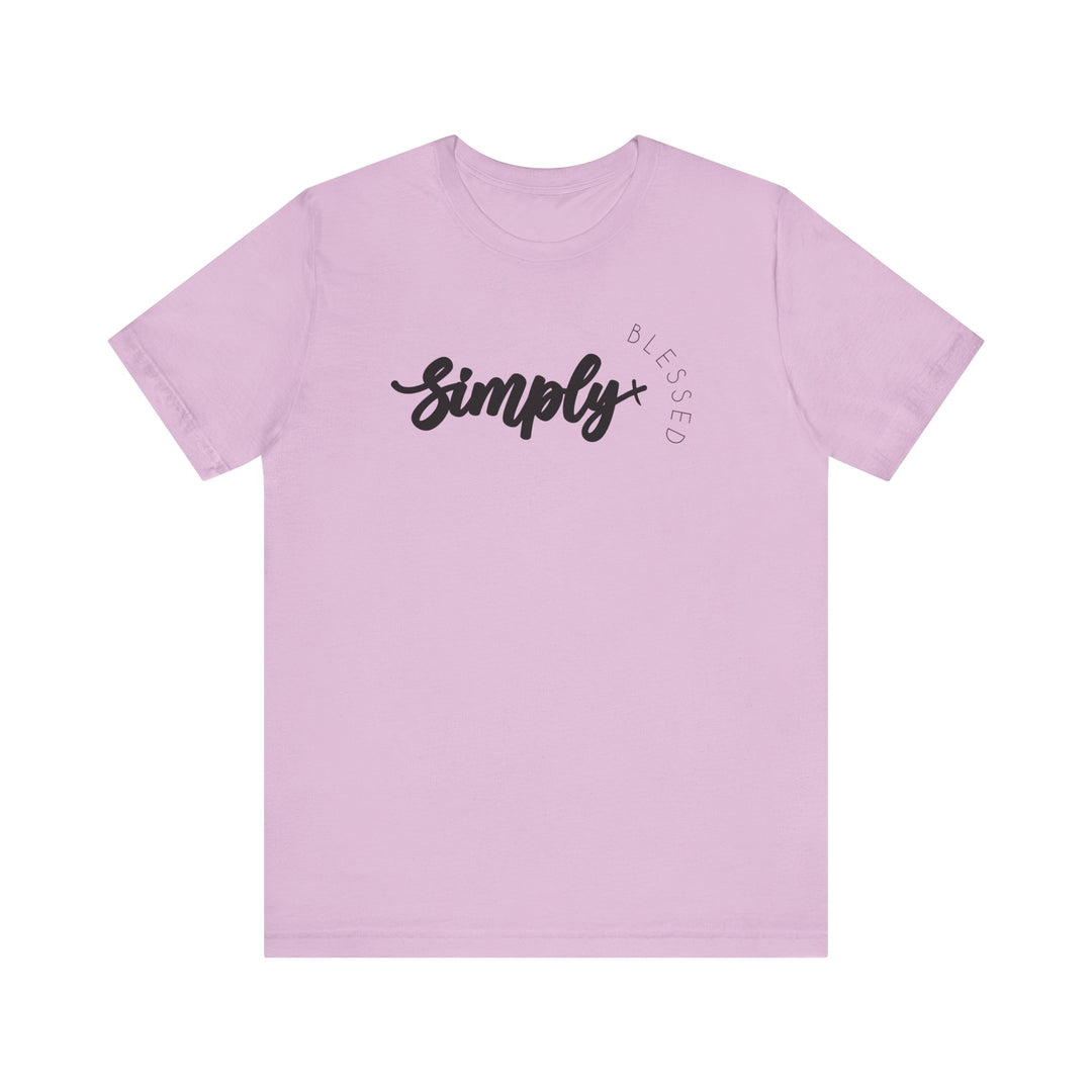Simply Blessed Tee featuring bold black text on a pink background, perfect for a casual, stylish look. Made from soft, durable Airlume cotton.