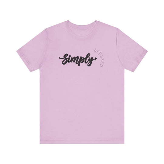 Simply Blessed Tee featuring bold black text on a pink background, perfect for a casual, stylish look. Made from soft, durable Airlume cotton.